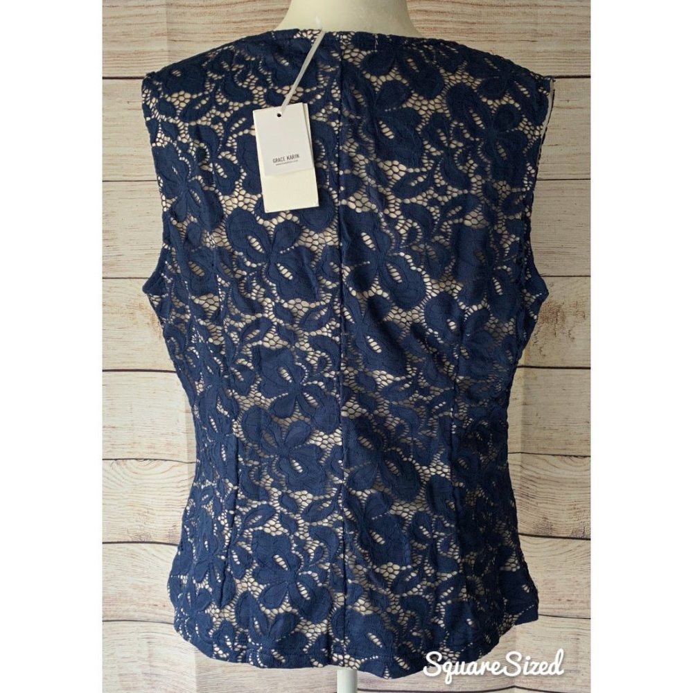 NEW XXL Blue Lace Sleeveless Ruched Blouse NWT - Picture 5 of 8